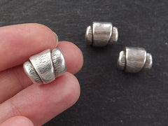 Chunky Wrap Barrel Tube Beads, Large Organic Bead Spacers - Matte Silver Plated Brass - 3pc