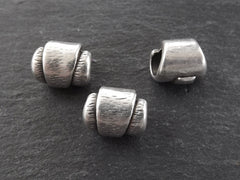 Chunky Wrap Barrel Tube Beads, Large Organic Bead Spacers - Matte Silver Plated Brass - 3pc