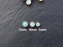 5 Small 6mm Sky Blue Lucky Evil Eye - 22k Matte Gold Plated