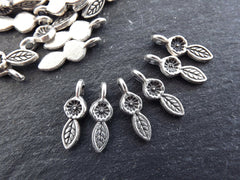 20 Mini Flower Leaf Charms - Matte Antique Silver Plated