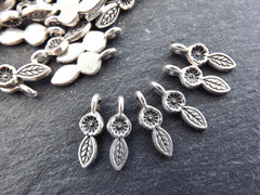 20 Mini Flower Leaf Charms - Matte Antique Silver Plated