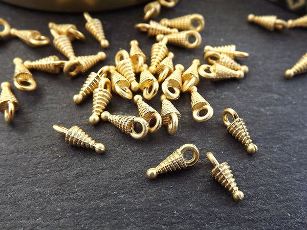 Mini Spiral Pointy Spike Charms Ethnic Tribal Style - 22k Matte Gold Plated - 20pcs