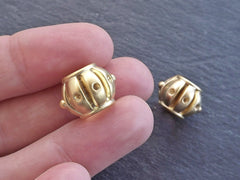 Large Round Barrel Beads - 22k Matte Gold Plated Brass - 2p