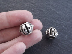 Large Round Barrel Beads - Matte Silver Plated Brass - 2p