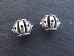 Large Round Barrel Beads - Matte Silver Plated Brass - 2p