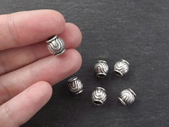 Large Round Ripple Wave Detail Bead Spacers - Matte Antique Silver Plated Brass - 6pc