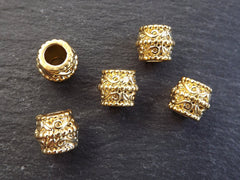 Large Round Flourish Detail Gold Beads Barrel Bead Beading Supplies - 22k Matte Gold Plated Brass - 5pc