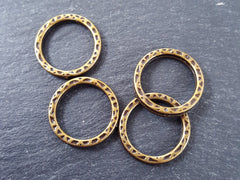 22mm Textured Round Ring Closed Loop Pendant Connector Antique Bronze Plated Turkish Jewelry Making Supplies Findings Component - 4pcs