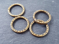 22mm Textured Round Ring Closed Loop Pendant Connector Antique Bronze Plated Turkish Jewelry Making Supplies Findings Component - 4pcs