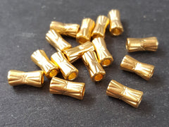 Chunky Cinched Engraved Barrel Tube Bead Spacers 22k Matte Gold Plated - 15pcs