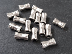 Chunky Cinched Engraved Barrel Tube Bead Spacers Matte Antique Silver Plated - 15pcs