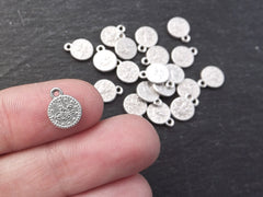 20 Mini Replica Round Coin Charms - Matte Silver Plated