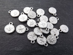 20 Mini Replica Round Coin Charms - Matte Silver Plated