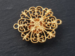 Curly Filigree Connector Bijou Blue Jade - 22k Matte Gold Plated - 1PC