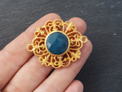 Curly Filigree Connector Bijou Blue Jade - 22k Matte Gold Plated - 1PC