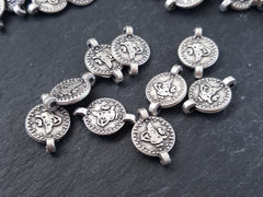 Dotted Rim Tughra Round Replica Coin Charm Connectors Matte Antique Silver Plated Turkish Coins Jewelry Supplies Findings Components - 10pc