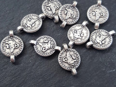 Dotted Rim Tughra Round Replica Coin Charm Connectors Matte Antique Silver Plated Turkish Coins Jewelry Supplies Findings Components - 10pc