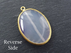 CLEARANCE Large Oval Clear Purple Agate Pendant - Serrated Border - 22k Matte Gold Plated 1pc - No:3