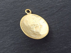 Round Dome Tribal Pendant with Shiny Greystone Glass Accent - 22k Matte Gold plated - 1pc