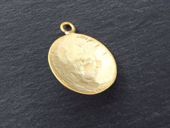 Round Dome Tribal Pendant with Frosted Smokey Beige Glass Accent - 22k Matte Gold plated - 1pc