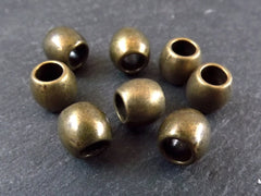 Plain Simple Round Smooth Ball Bead Spacers 9mm with Large Hole for Cords Antique Bronze Plated - 8pcs
