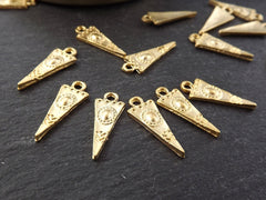 10 Mini Tribal Triangle Spike Charms, Gold Charms, Gold Pendants, Small Gold Triangle, Triangle Charms, Tribal Charms, 22k Matte Gold Plated