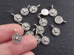 15 Mini Round Tribal Dot Charms Matte Antique Silver Plated