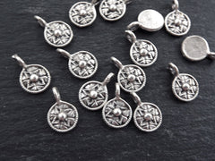 15 Mini Round Tribal Dot Charms Matte Antique Silver Plated