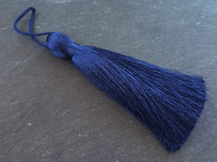 Navy Blue Silk Tassel Braided Loop, Thick Tassels, Jewelry Tassel, Keychain Tassel, Mala Tassel, Garland Tassel 113mm - 1 pc