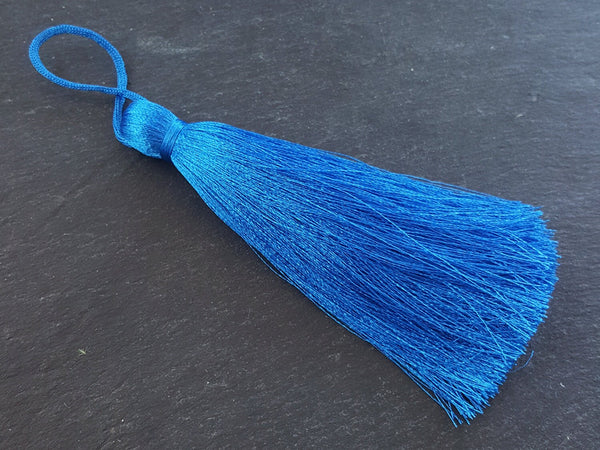 Extra Large Thick Soft Blue Thread Tassels - 4.4 inches - 113mm - 1 pc