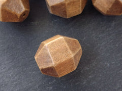 Large Hexagon Wood Beads Dark Brown Dyed Satin Varnished Hexagonal Prism Tribal Bead Spacers, 27x22mm - 2pcs