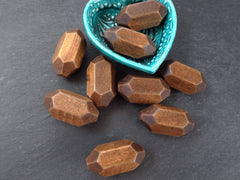 Large Long Natural Hexagon Wood Beads Dark Brown Dyed Satin Varnished Plain Simple Hexagonal Prism and Pyramid Bead Spacers - 45x22mm - 2pcs
