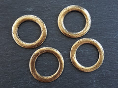 4 LargeTextured Flat Ring Closed Loop Circle Pendant Connector - Antique Bronze Plated - 4 PC