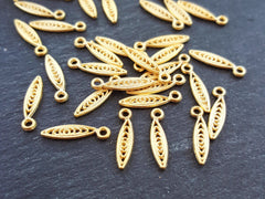 30 Mini Filigree Petal Charms, Gold Ellipse Oval Charm, Boho Bohemian, Earring Bracelet Charms Jewelry Making Supplies 22k Matte Gold Plated