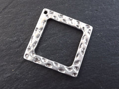 Hammered Square Pendant Non Tarnish Turkish Jewelry Supplies Findings Components Matte Antique Silver Plated