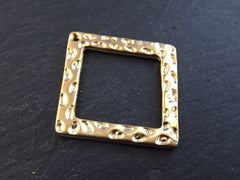 Hammered Square Pendant, Square Loop Link Pendant Charm, Square Loops, Necklace Pendant, Earring Pendant, 22k Matte Gold Plated, 1pc