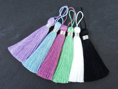 Extra Large Luscious Lavender Thread Tassels Earring Bracelet Necklace Tassel Jewelry Silver Metallic Band - 4.4 inch - 113mm - 1 pc