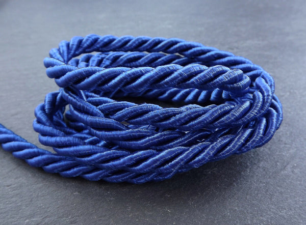 Royal Blue 7mm Twisted Rayon Satin Rope Silk Braid Cord - 3 Ply Twist - 1 meters - 1.09 Yards