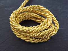 Macaroon Yellow 7mm Twisted Rayon Satin Rope Silk Braid Cord - 3 Ply Twist - 1 meters - 1.09 Yards