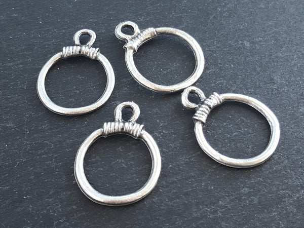 Silver Loop Pendant, Silver Ring Pendant, Rustic Cast, Closed Loop, Closed Ring, Silver Loop Charm, Antique Matte Silver Plated, 4pc