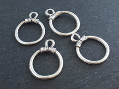 Silver Loop Pendant, Silver Ring Pendant, Rustic Cast, Closed Loop, Closed Ring, Silver Loop Charm, Antique Matte Silver Plated, 4pc