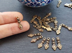 Pendulum Diamond Tribal Charms Ethnic Jewelry Supplies Findings Boho Bohemain Jewellery Pendants Antique Bronze Plated Non Tarnish- 15pc