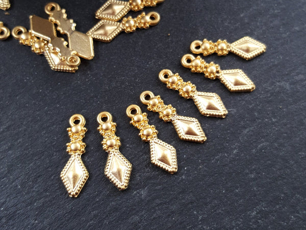 Mini Gold Charm Pendulum Diamond Tribal Charms, Ethnic Charms, Gold Plated Charms, Boho Supplies, Non Tarnish 22k Matte Gold Plated - 15pc