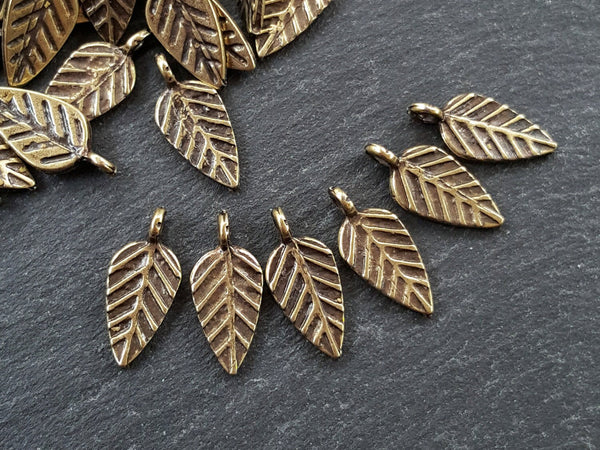 Stamped Leaf Drop Charms Autumn Leaves Fall Antique Bronze Plated Turkish Jewelry Making Supplies Findings Components - 15pc