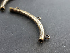 Organic Necklace Bracelet Curve Tube Bead Spacer with Three Loops Antique Bronze Plated - 1 pc