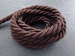 Pecan Brown 7mm Cord Rayon Satin Rope Silk Braid, Twisted Rope Jewelry Necklace Cord  - 3 Ply Twist - 1 meters - 1.09 Yards