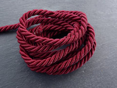 7mm Burgundy Rope Cord Twisted Rayon Satin Rope Silk Braid, Twisted Rope Jewelry Necklace Cord - 3 Ply Twist - 1 meters - 1.09 Yards