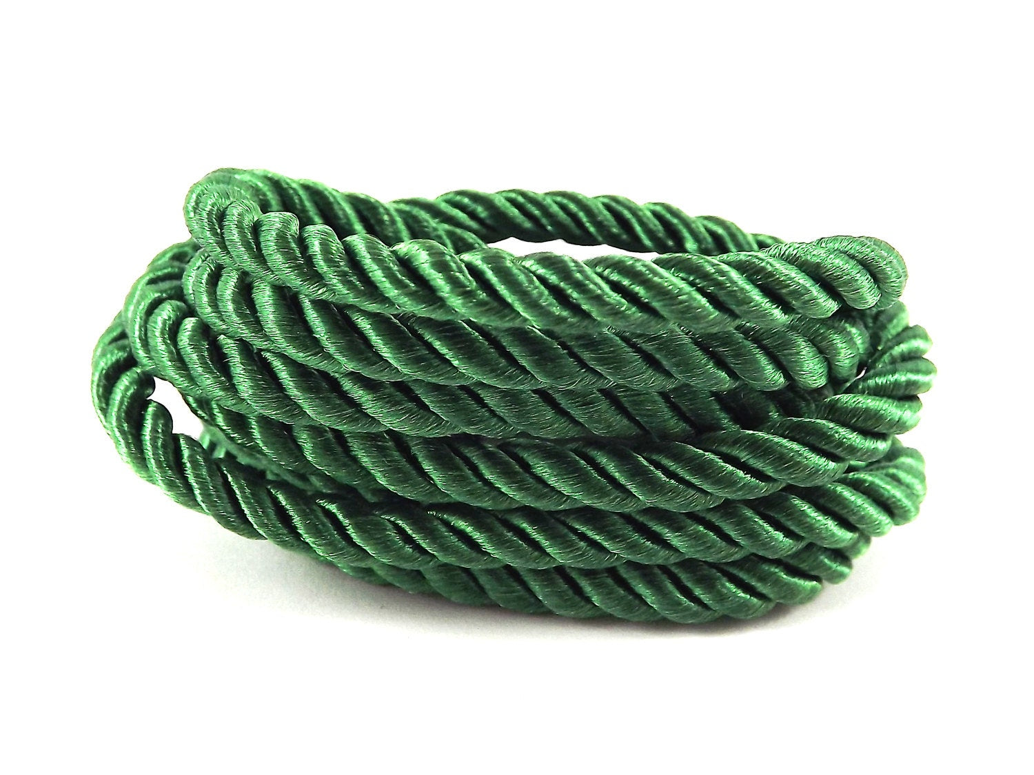 Forest Green Rope 3.5mm Cord Rayon Satin Rope Silk Braid, Twisted Rope Jewelry Necklace Cord  - 3 Ply Twist - 1 meters - 1.09 Yards - No:17
