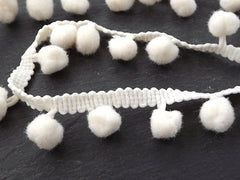 Light Cream Pom Pom Fringe String Braid Cord - 1 meter = 1.09 Yards