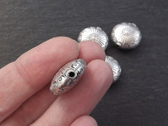 Silver Saucer Beads, Scalloped, Dot, Statement Beads, Hollow Beads, Ethnic Beads, Tribal Beads, Matte Antique Silver Plated - 20mm - 4pcs